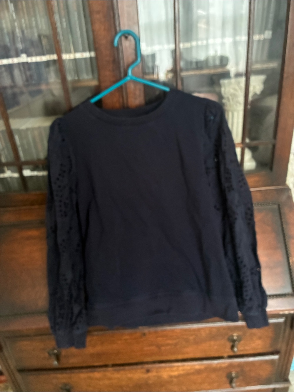 Talbots Navy Eyelet-Sleeve Sweatshirt